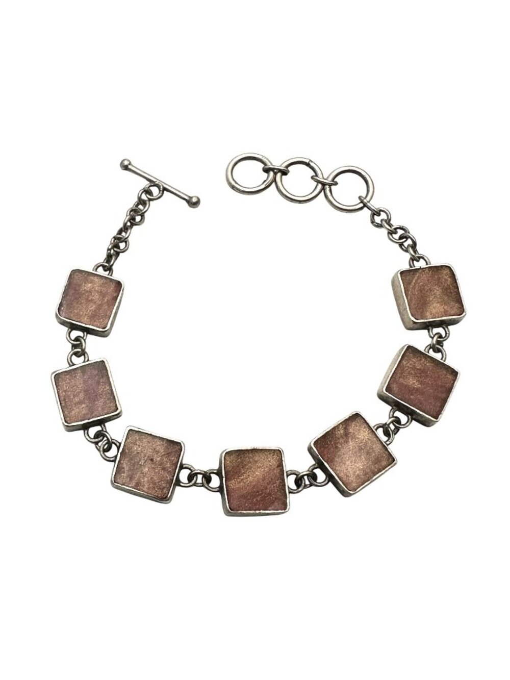 Sandy Baker Modernist Sterling Silver Gemstone Toggle Bracelet 7.5"